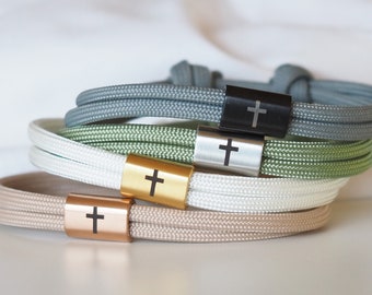 Personalisiertes Armband mit Kreuz aus Segeltau mit Gravur | Kommunion | Konfirmation | Firmung