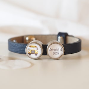 Bracelet en cuir personnalisé pour écolier myGreta avec perles coulissantes individuelles, élève de première année, compagnon d'école, nom souhaité