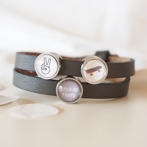 Bracelet en cuir personnalisé pour écolier myGreta avec perles coulissantes individuelles, premier jour d'école, rentrée scolaire, garçon