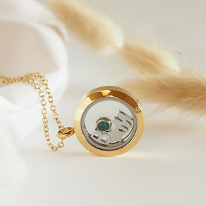 Personalized Small Locket Necklace with Letter Birthstones Necklace, 25 mm