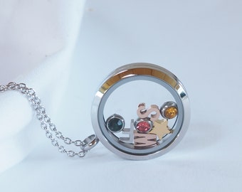 Personalized Locket Necklace with Letter Alphabet Necklace, Birthstones