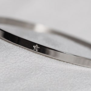 Silver bangle Star engraved bangle Cuff Stainless steel image 3