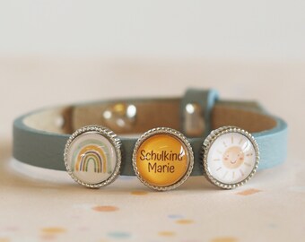 myGreta personalized school child leather bracelet with individual sliding beads, rainbow, birthday, school enrolment