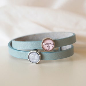 Leren armband met gepersonaliseerde schuifkralen, Campingleven, Reizen afbeelding 1