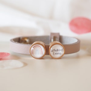 Bracelet en cuir personnalisé myGreta pour écolier avec perles coulissantes individuelles, nom, rentrée scolaire, porte-bonheur