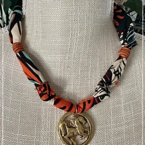 Western Bandana Necklace with Gold Horse Charm – Cowgirl Boho Jewelry