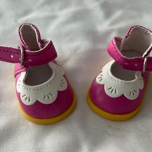 doll shoes fits the 12” Mia dolls fuchsia pink with white trim shoes
