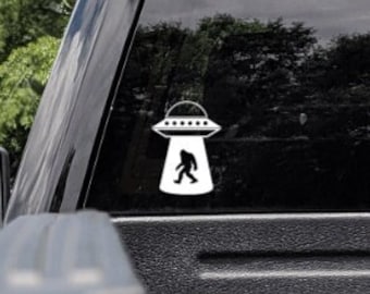 Bigfoot Alien Spaceship Decal | Sasquatch UFO Vinyl Sticker