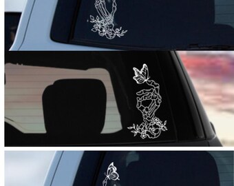 Floral Butterfly Skeleton Hand Decal | Punk Rock Horror Vinyl Sticker