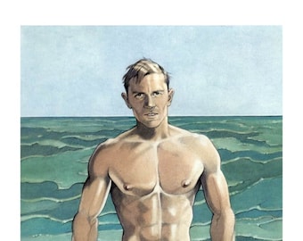 PRINT Gay Muscle Man LGBT interest Gay Men Original artwork Speedo Male Nude Swimmer