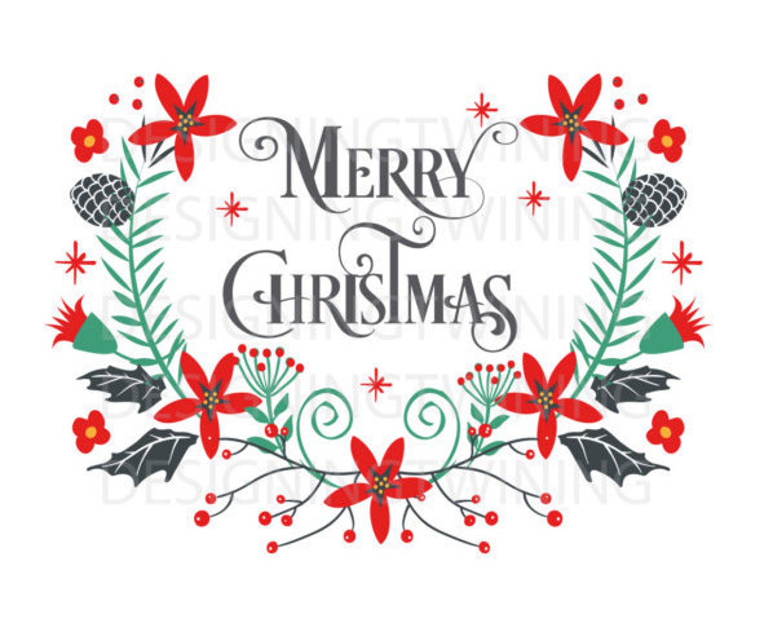 Merry Christmas Floral SVG PNG Dxf PDF Digital File Holiday - Etsy