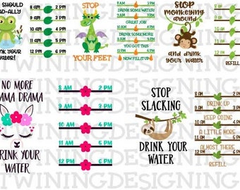 cute animal water tracker bundle water tracker bundle SVG, PNG, DXF digital file llama water tracker cute sloth svg