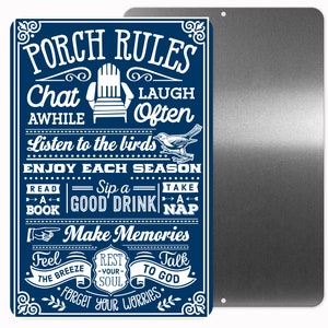 Porch Rules Sign, Metal Sign, Wall Decor
