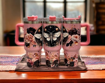 40oz Butterfly Tumbler Large Insulated Drinkware, Stainless Steel Cup, Colorful Butterfly Gift, Motivational Water Bottle with Lid & Straw