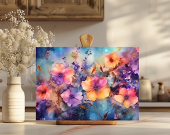 Floral Glass Cutting Board, Kitchen Decor Serving Board