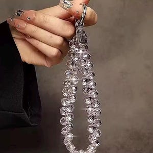 Crystal AB Beaded Cellphone Wristlet Keychain, Handcrafted Purse Charm, Iridescent Bead Wrist Strap for Keys, Bag Accessory, Phone Lanyard