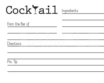 Cocktail Recipe Cards - From the Bar of - Instant Download - Printable Cards