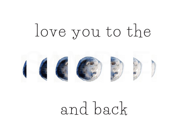 Love you to the moon and back Printable Watercolor Card Instant Download