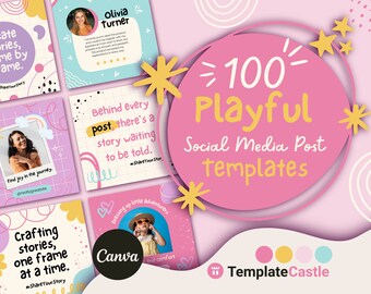 100 Playful Instagram Posts Templates Canva Social Media Templates IG Editable Pastel Posts Engagement Post for Instagram Bright Posts