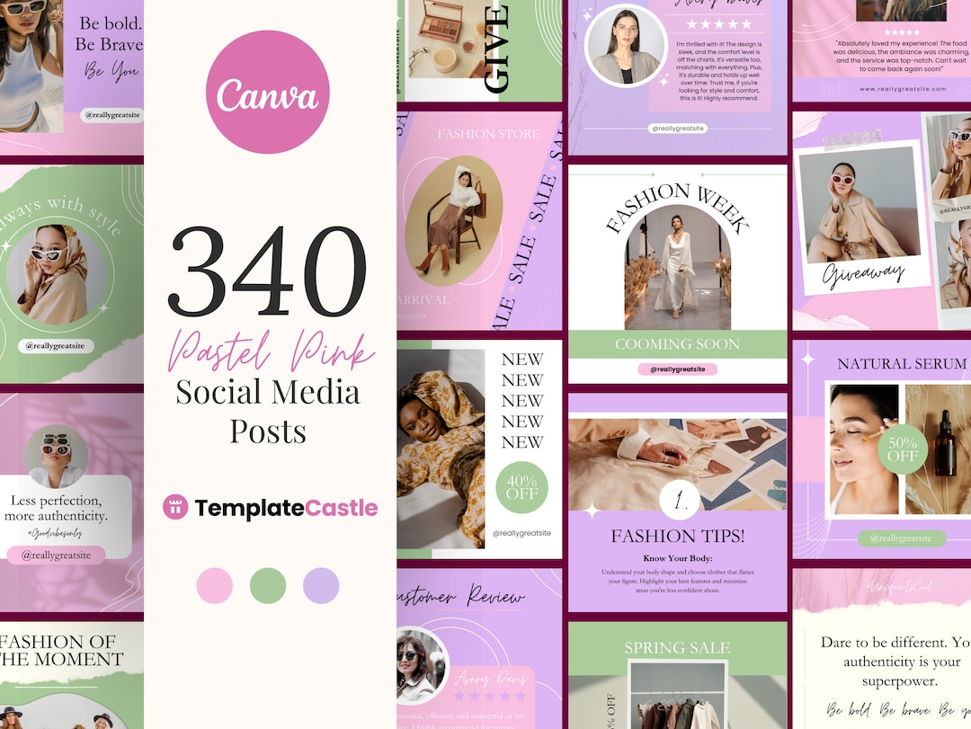 340 Social Media Post Templates Canva Pink Pastel Editable Posts ...