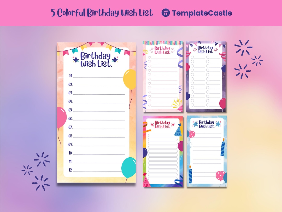 Colorful Happy Birthday Wish List Templates Canva Editable Kids