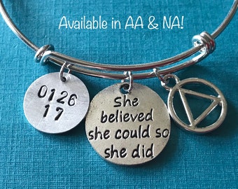 Aa Or Na Reery Gifts Alcoholics Anonymous Narcotics Custom Date Bracelet She Believed Could So Did Jewelry