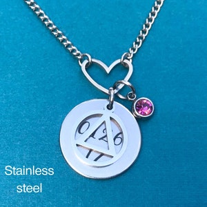 Personalized AA or NA Necklace with Heart & Engraved Sobriety Date / Handmade Recovery Jewelry Gift / Alcoholics or Narcotics Anonymous
