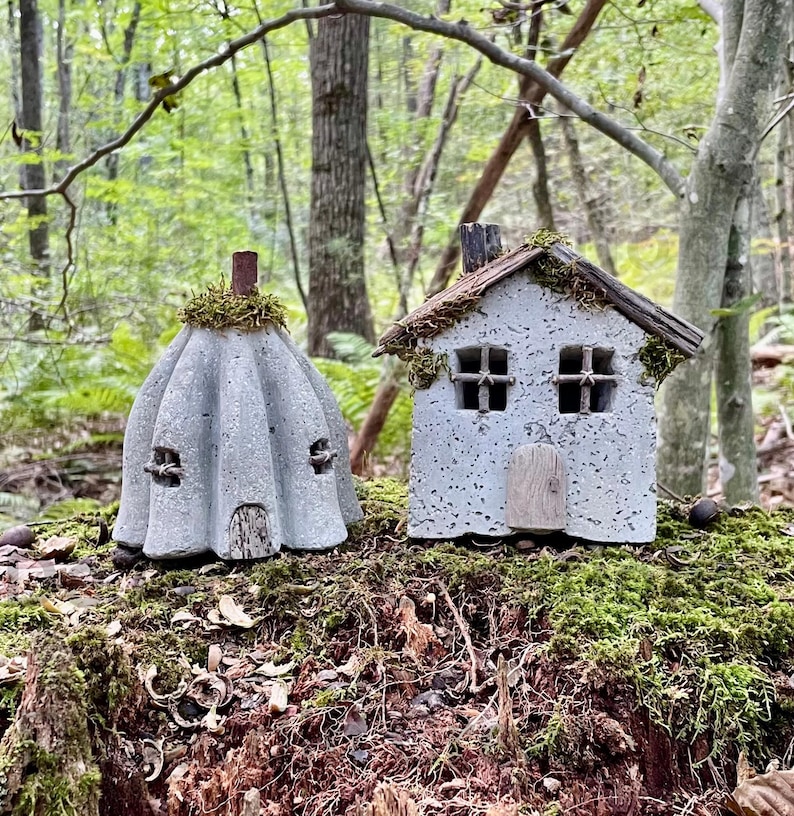 Handmade Hypertufa Fairy House, Pixie House, Fairy Village, Enchanted Fairy House, Whimsical Garden Decor, Yard Art, Outdoor Decor, Rustic image 10