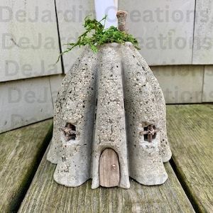 Handmade Hypertufa Fairy House, Pixie House, Fairy Village, Enchanted Fairy House, Whimsical Garden Decor, Yard Art, Outdoor Decor, Rustic image 7