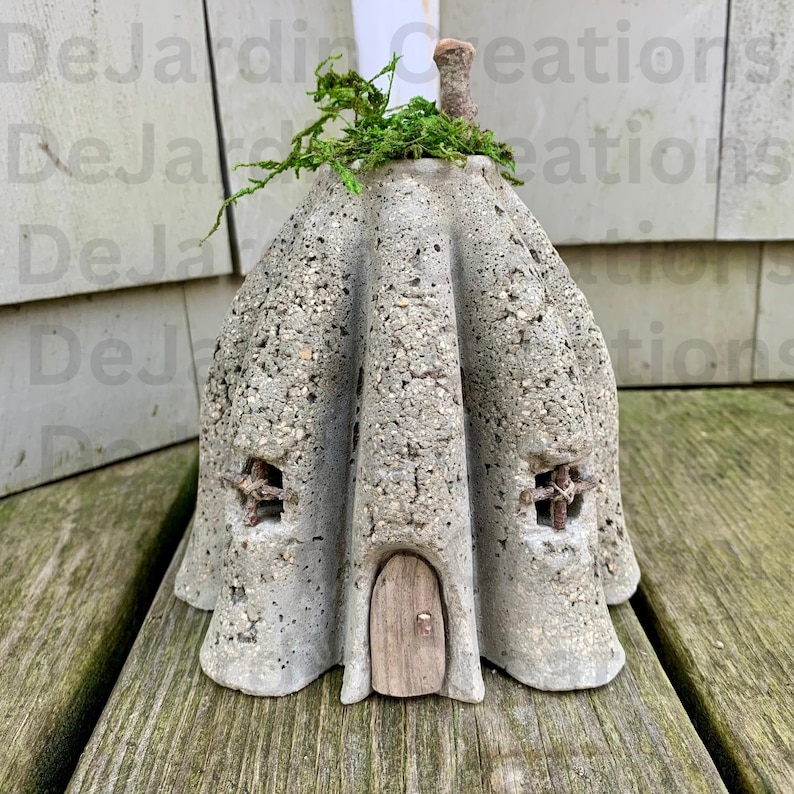 Handmade Hypertufa Fairy House, Pixie House, Fairy Village, Enchanted Fairy House, Whimsical Garden Decor, Yard Art, Outdoor Decor, Rustic image 7