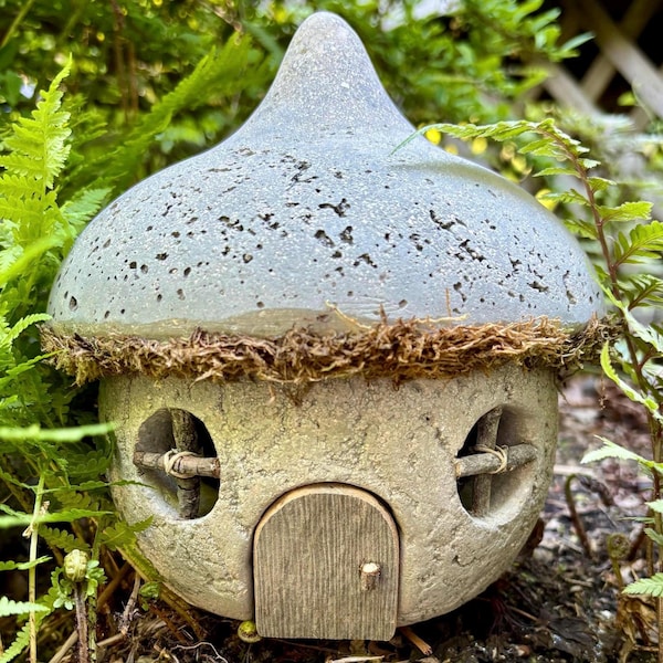 Hypertufa Acorn Fairy House, Pixie House, Fairy Village, Handmade Enchanted Garden Decor, Whimsical Fairy House, Yard Art, Outdoor Decor
