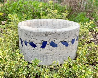 Handmade Hypertufa Planter, Hypertufa Pot, Planter, Pot, Coastal Blue Glass Succulent Pot, Herb Planter, Home Decor, Beach Cottage Decor