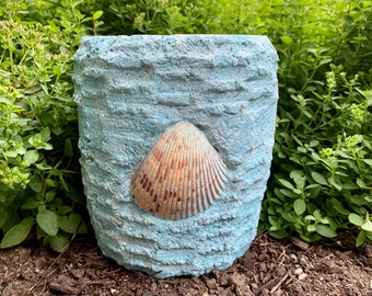 Hypertufa Planter, Hypertufa Pot, Planter, Pot, Succulent Planter, Herb Planter, Turquoise, Home Decor, Beach Cottage Decor, Sea Shell