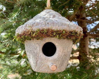 Hypertufa Birdhouse, Hanging Birdhouse, Birdhouse, Handmade, Rustic, Unique, Garden Decor, Outdoor Decor, Gift for Bird Lover, Made in Maine