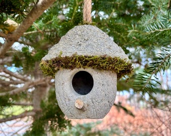 Hypertufa Birdhouse, Birdhouse, Hanging Birdhouse, Handmade, Rustic Garden Decor, Outdoor Decor, Yard Art, Unique, Gift for Birdlover
