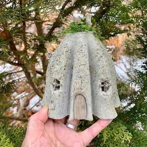 Handmade Hypertufa Fairy House, Pixie House, Fairy Village, Enchanted Fairy House, Whimsical Garden Decor, Yard Art, Outdoor Decor, Rustic image 4