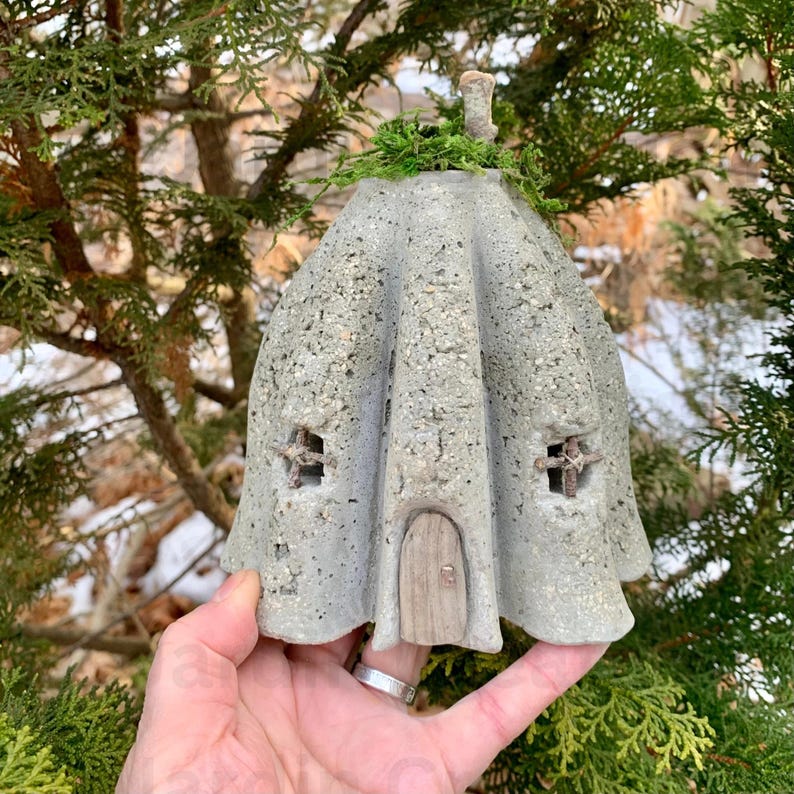 Handmade Hypertufa Fairy House, Pixie House, Fairy Village, Enchanted Fairy House, Whimsical Garden Decor, Yard Art, Outdoor Decor, Rustic image 4