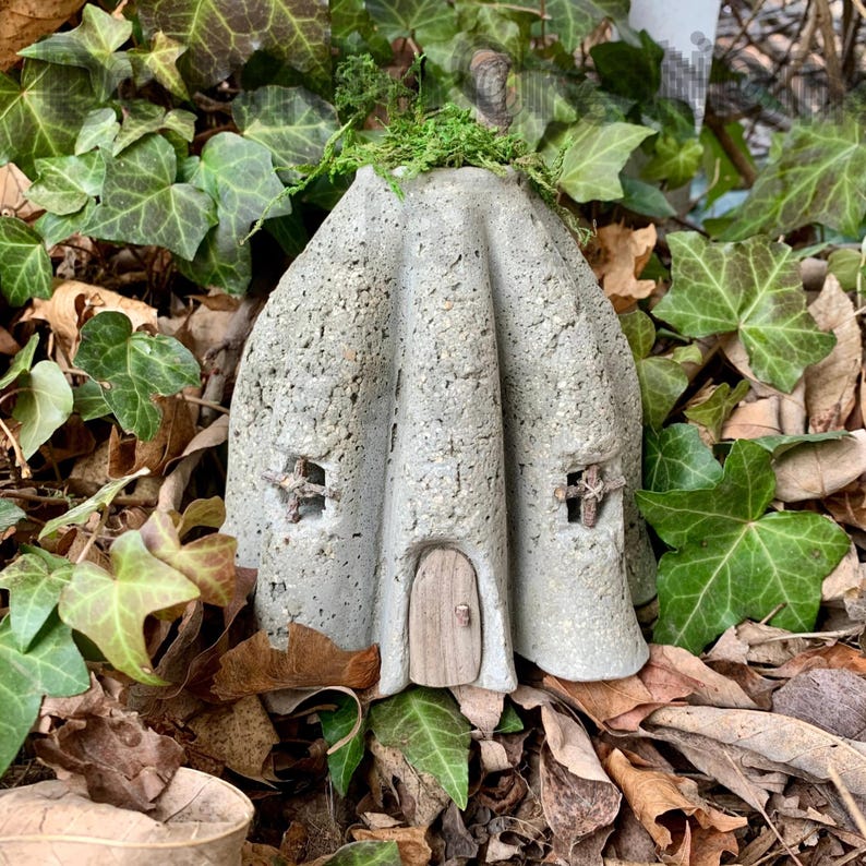 Handmade Hypertufa Fairy House, Pixie House, Fairy Village, Enchanted Fairy House, Whimsical Garden Decor, Yard Art, Outdoor Decor, Rustic image 3