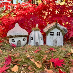 Handmade Hypertufa Fairy House, Pixie House, Fairy Village, Enchanted Fairy House, Whimsical Garden Decor, Yard Art, Outdoor Decor, Rustic image 11