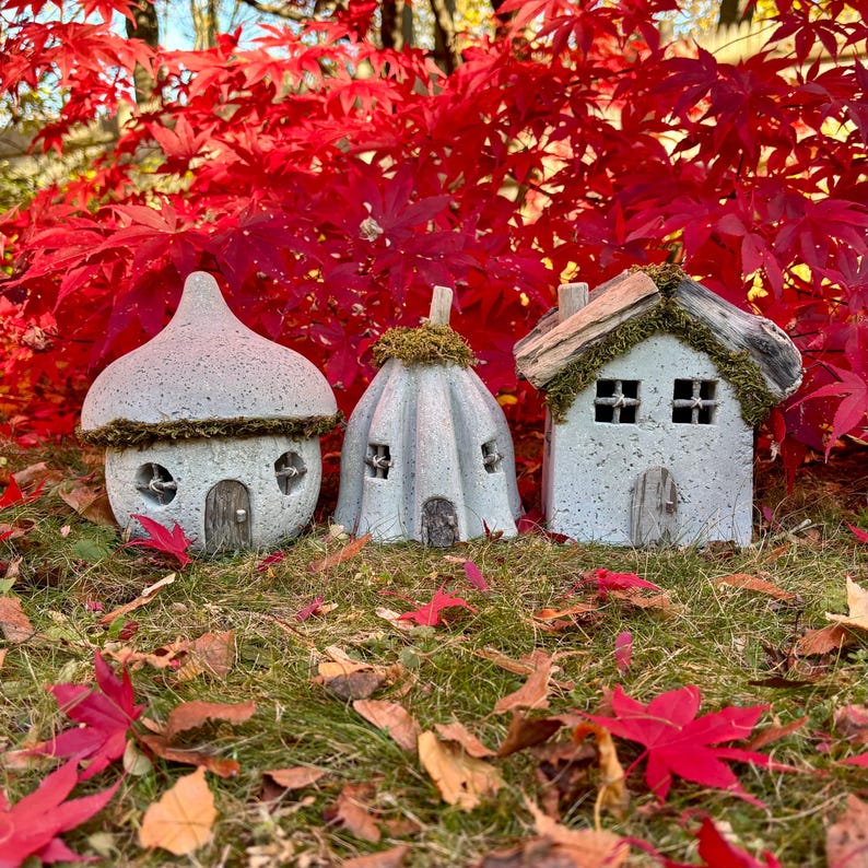 Handmade Hypertufa Fairy House, Pixie House, Fairy Village, Enchanted Fairy House, Whimsical Garden Decor, Yard Art, Outdoor Decor, Rustic image 11