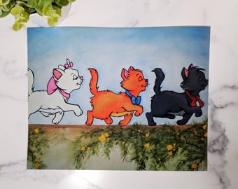 Aristocats - Marie Toulouse and Berlioz Duchess O'Malley Cats Disney Art Print