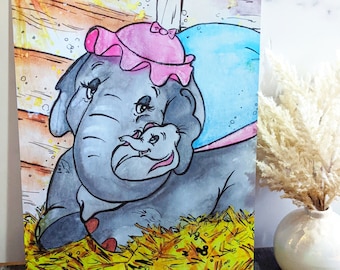 Baby Mine- Dumbo and Mother's Love Disney Inspired Watercolor Art Print