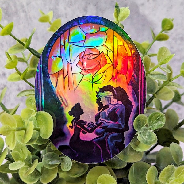 The Beauty Within- Disney Beauty and the Beast Princess Belle Prince Adam Enchanted Rose Large Vinyl Waterproof Holographic Sticker