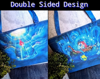 Part of Your World- Disney Ariel Little Mermaid Double Sided Canvas Zipper Tote Book Bag Purse
