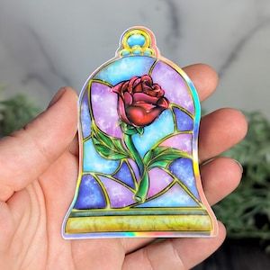 The Enchanted Rose- Beauty and the Beast Rose Princess Belle Disney Inspired Holographic Waterproof Vinyl Sticker