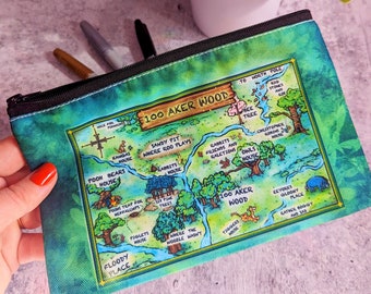 Hundred Acre Wood Map Winnie the Pooh Disney Canvas Zipper Pouch- Pencil Case Makeup Supplies Organizer