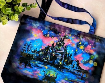 I See the Light- Disney Tangled Lanterns Rapunzel Flynn Rider Pascal Double Sided Canvas Zipper Tote Book Bag Purse