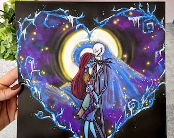 Jack Skellington and Sally Heart- Nighmare Before Christmas Tim Burton Inspired Square Art Print