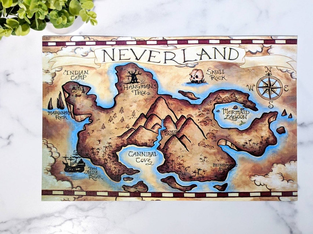 Neverland Map Peter Pan Tinkerbell Lost Boys Pirate Map Disney Inspired Art  Print 