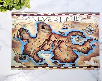 Neverland Map- Peter Pan Tinkerbell Lost Boys Pirate Map Disney Inspired Art Print